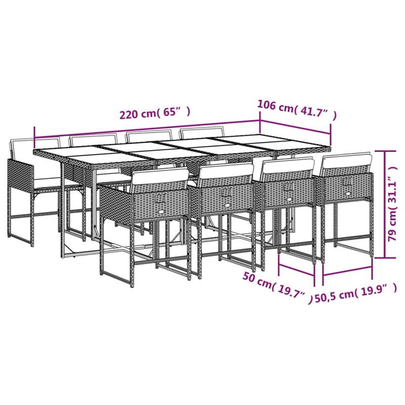 Afuera Living Contemporary 9 Piece Poly Rattan Garden Dining Set in Gray