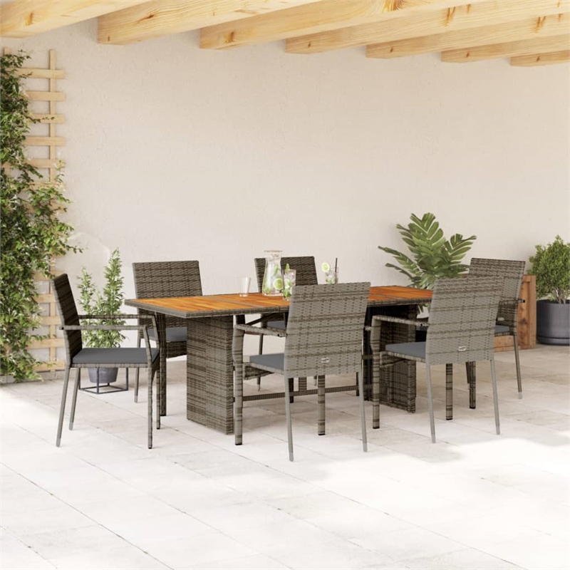 Afuera Living Contemporary 7 Piece Rattan Garden Dining Set in Dark Gray