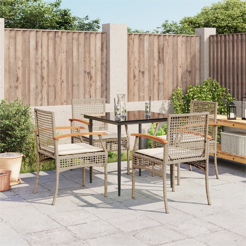 Afuera Living Contemporary 5 Piece Poly Rattan Patio Dining Set in Beige