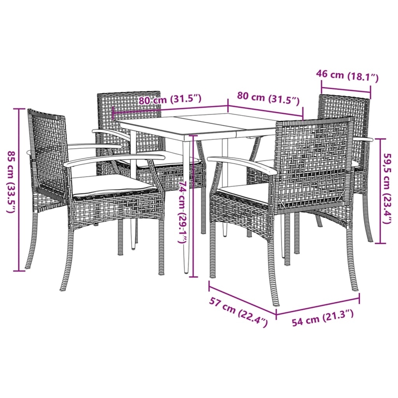 Afuera Living Contemporary 5 Piece Poly Rattan Patio Dining Set in Beige