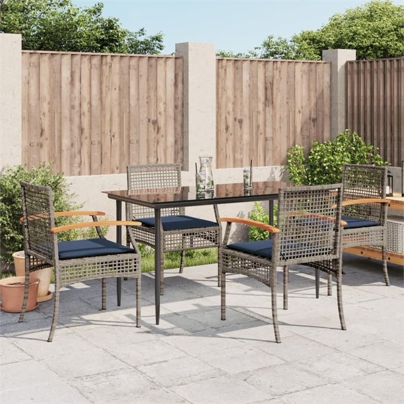 Afuera Living Contemporary 5 Piece Poly Rattan Patio Dining Set in Black