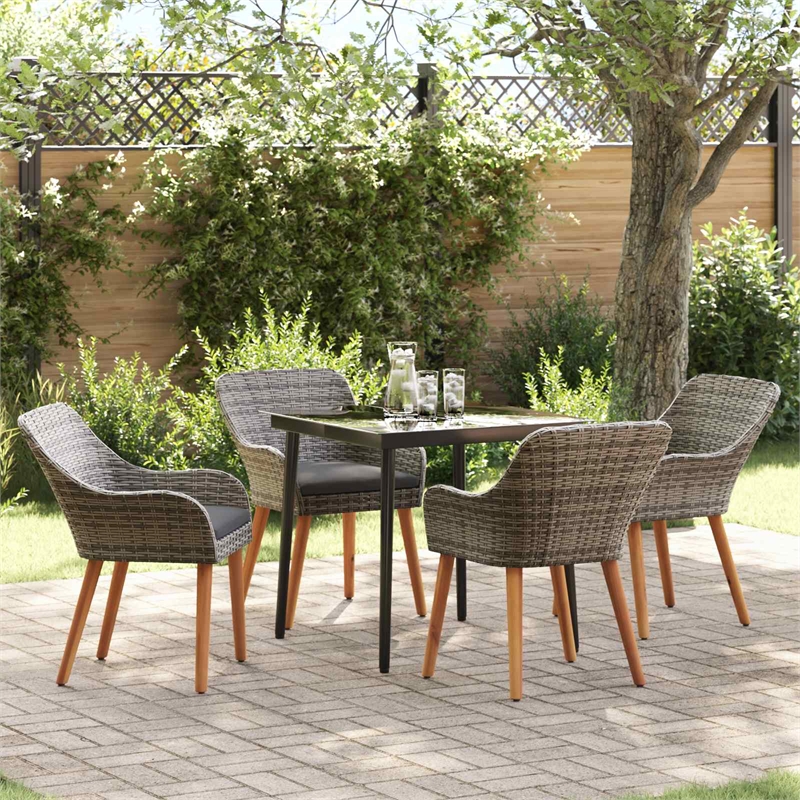 Afuera Living 5 Piece Poly Rattan Garden Dining Set with Cushions in Gray
