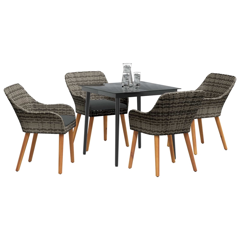 Afuera Living 5 Piece Poly Rattan Garden Dining Set with Cushions in Gray