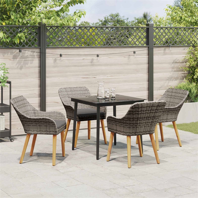 Afuera Living 5 Piece Poly Rattan Garden Dining Set with Cushions in Gray