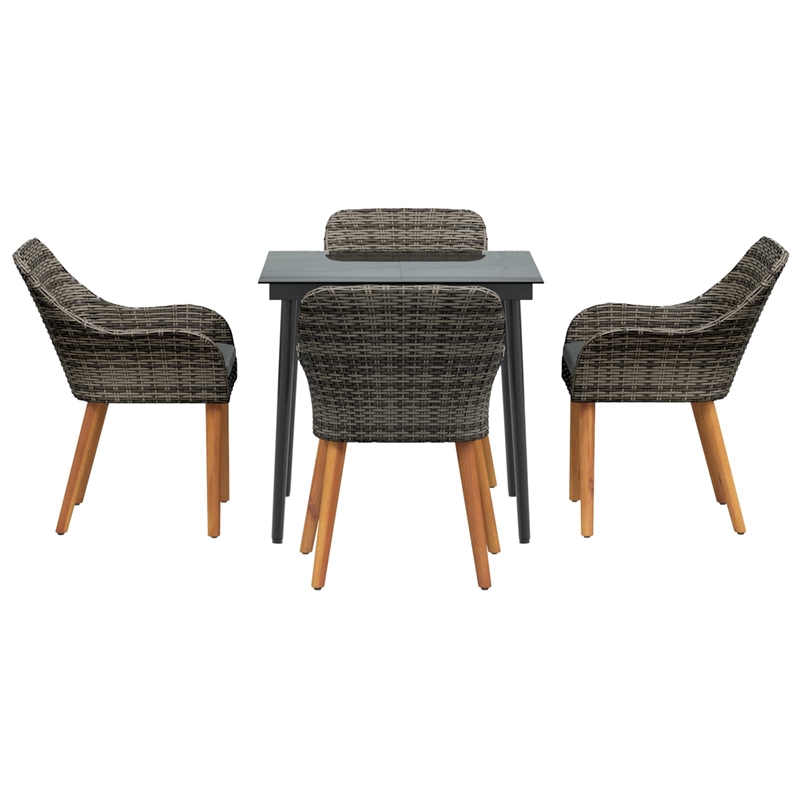 Afuera Living 5 Piece Poly Rattan Garden Dining Set with Cushions in Gray