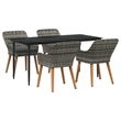 Afuera Living 5 Piece Poly Rattan Garden Dining Set with Cushions in Gray