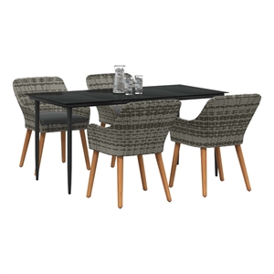 Afuera Living 5 Piece Poly Rattan Garden Dining Set with Cushions in Gray
