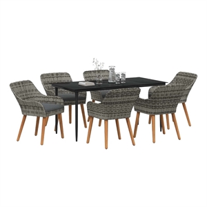 Afuera Living 7 Piece Poly Rattan Garden Dining Set with Cushions in Gray