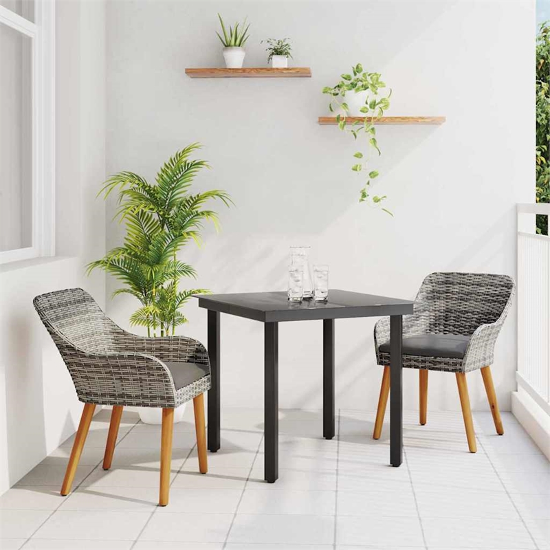 Afuera Living Poly Rattan Garden Dining Set with Cushions in Gray