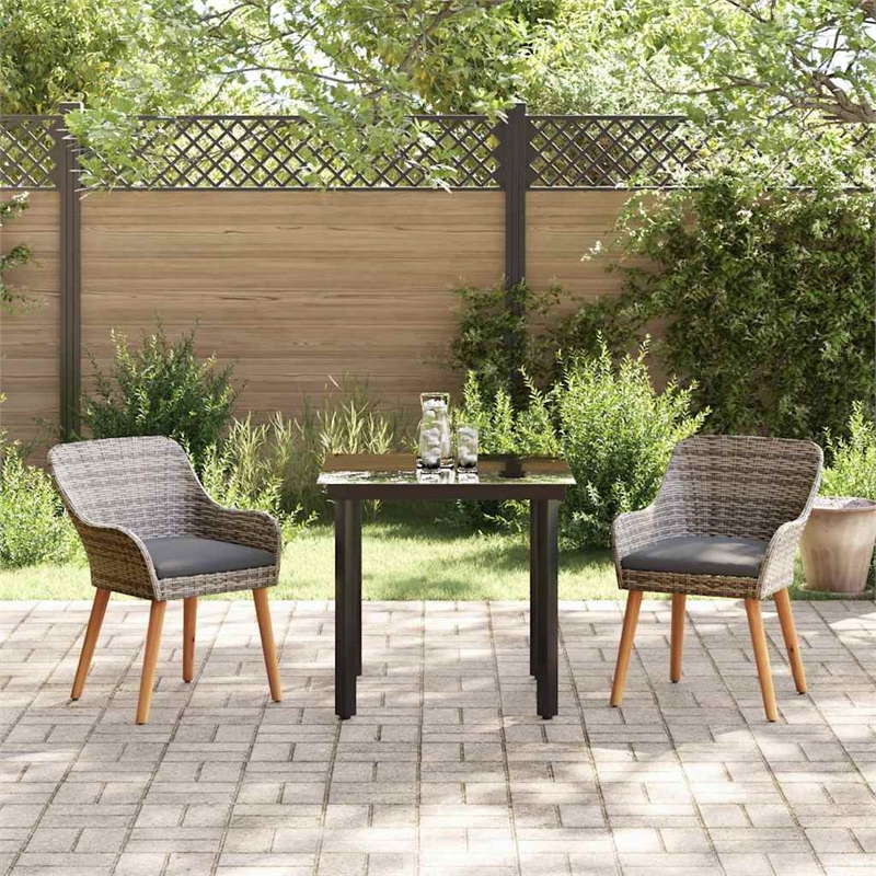 Afuera Living Poly Rattan Garden Dining Set with Cushions in Gray
