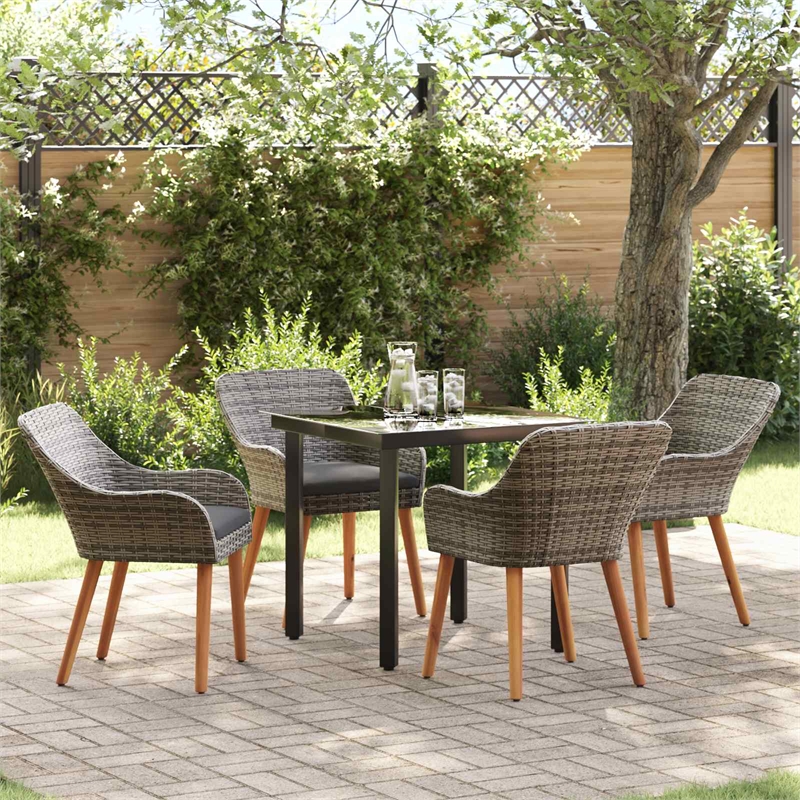 Afuera Living 5 Piece Poly Rattan Garden Dining Set with Cushions in Gray