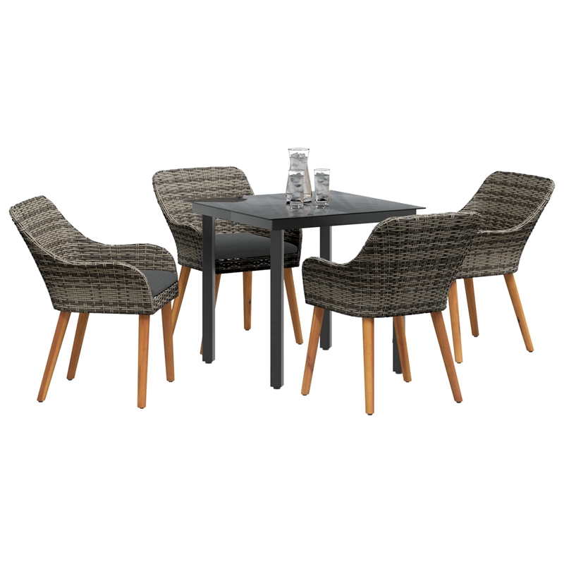 Afuera Living 5 Piece Poly Rattan Garden Dining Set with Cushions in Gray