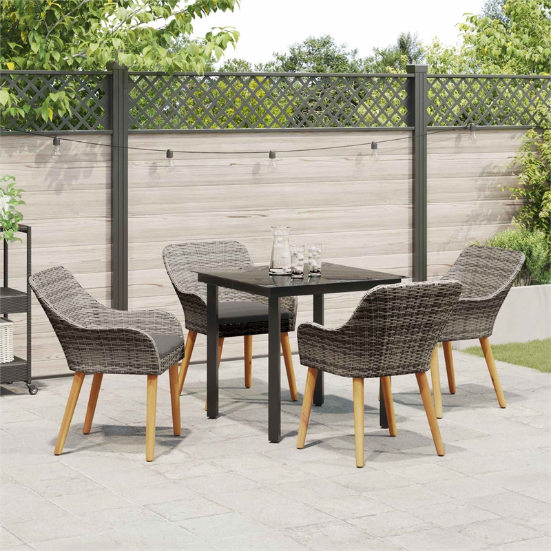 Afuera Living 5 Piece Poly Rattan Garden Dining Set with Cushions in Gray