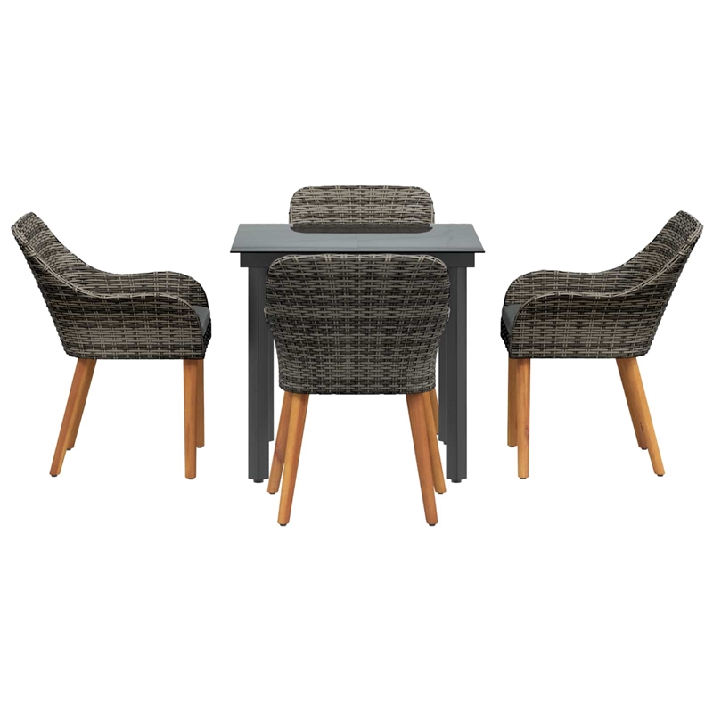Afuera Living 5 Piece Poly Rattan Garden Dining Set with Cushions in Gray