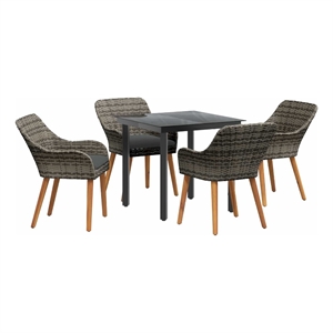 Afuera Living 5 Piece Poly Rattan Garden Dining Set with Cushions in Gray