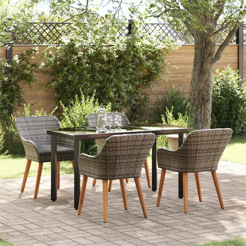 Afuera Living 5 Piece Poly Rattan Garden Dining Set with Cushions in Gray