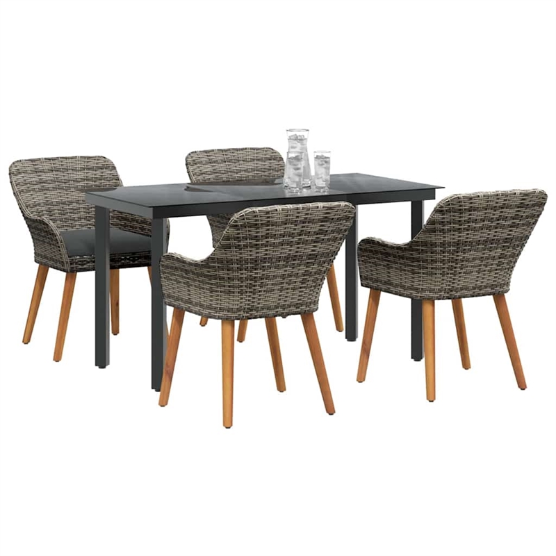 Afuera Living 5 Piece Poly Rattan Garden Dining Set with Cushions in Gray