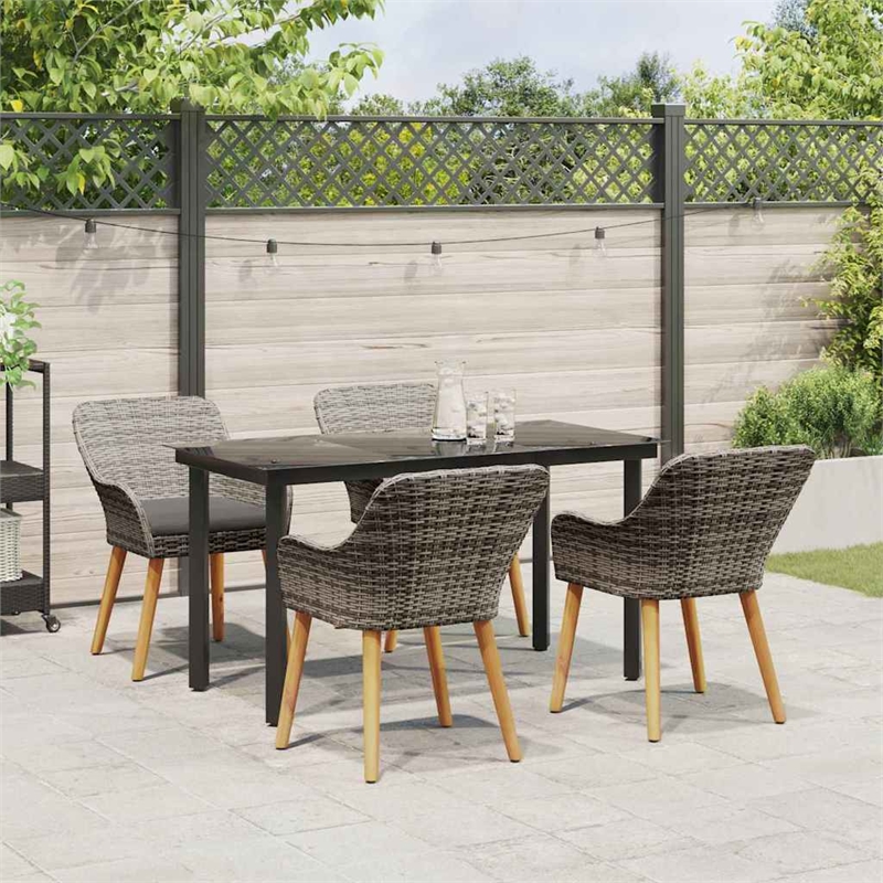 Afuera Living 5 Piece Poly Rattan Garden Dining Set with Cushions in Gray