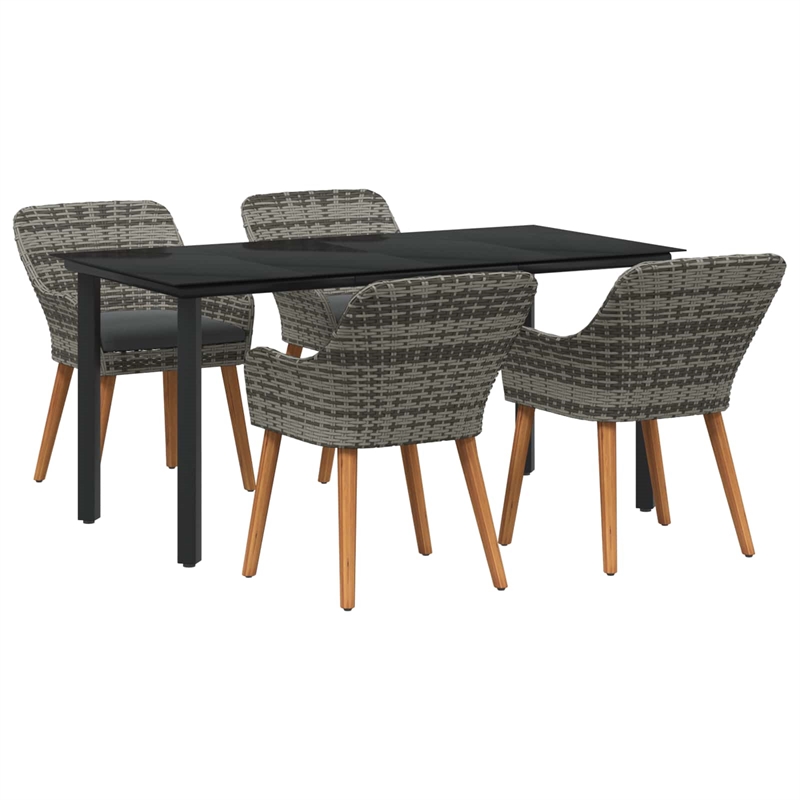 Afuera Living 5 Piece Poly Rattan Garden Dining Set with Cushions in Gray