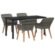 Afuera Living 5 Piece Poly Rattan Garden Dining Set with Cushions in Gray