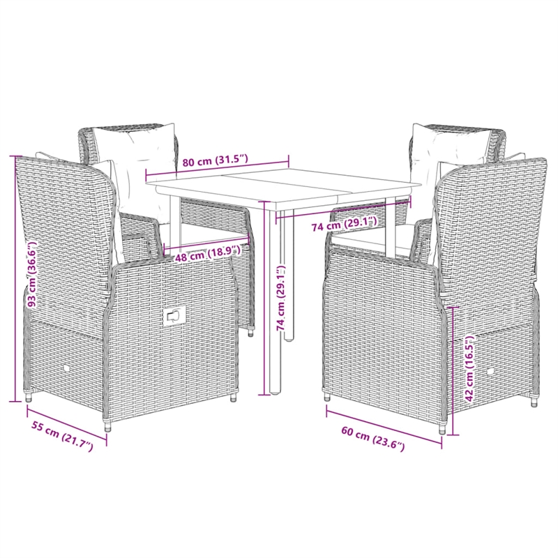 Afuera Living 5 Piece Poly Rattan Garden Dining Set in Black