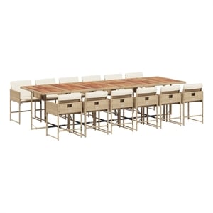 Afuera Living 13 Piece Rattan Garden Dining Set in Brown/Cream white