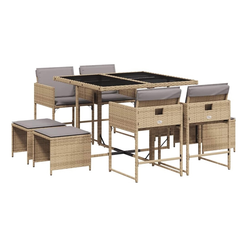 Afuera Living Contemporary 9 Piece Rattan Garden Dining Set in Gray
