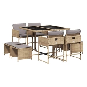 Afuera Living Contemporary 9 Piece Rattan Garden Dining Set in Gray