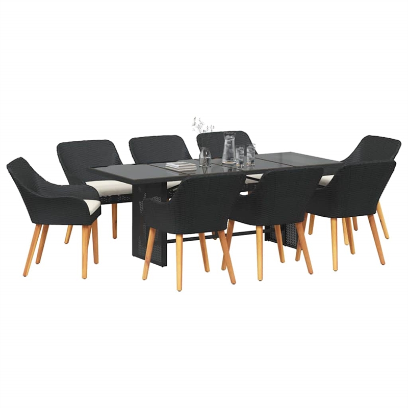 Afuera Living Poly Rattan Garden Dining Set with Cushions in Black