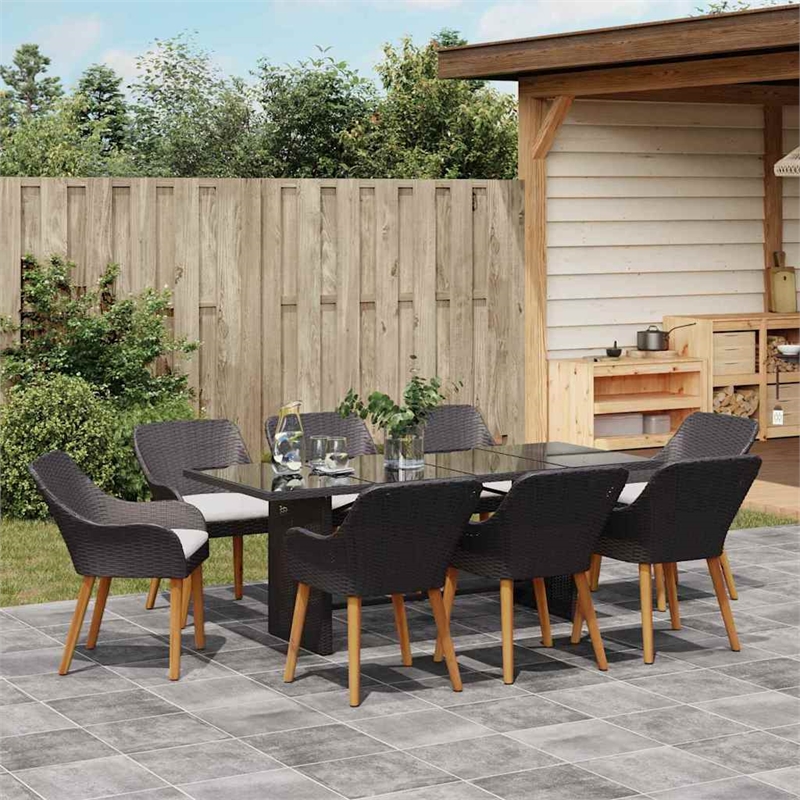 Afuera Living Poly Rattan Garden Dining Set with Cushions in Black