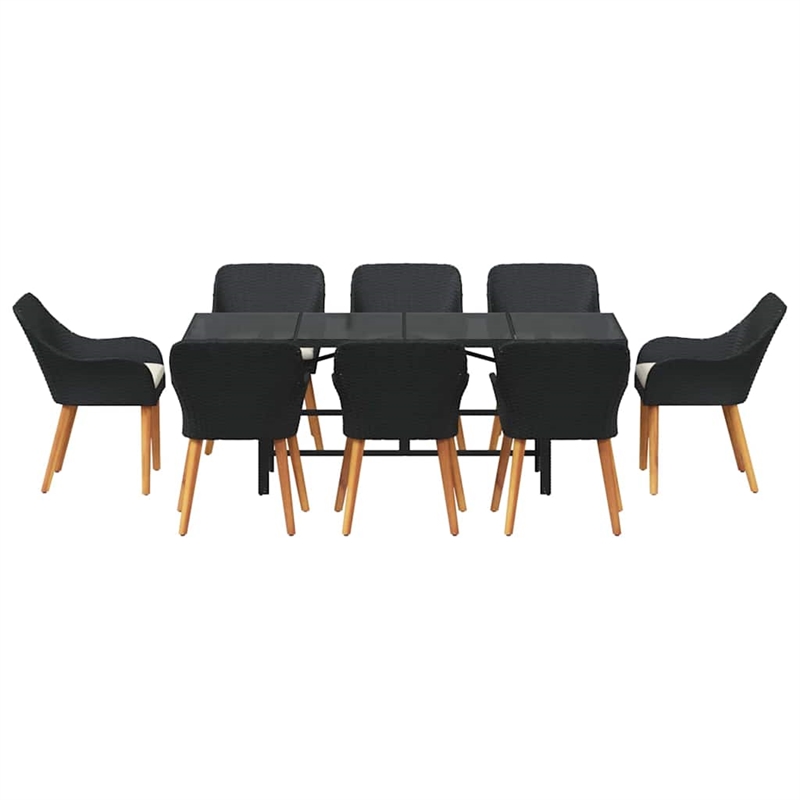 Afuera Living Poly Rattan Garden Dining Set with Cushions in Black