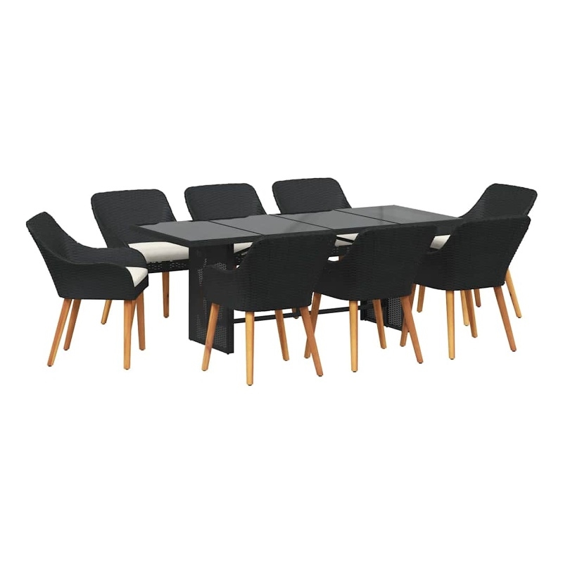 Afuera Living Poly Rattan Garden Dining Set with Cushions in Black