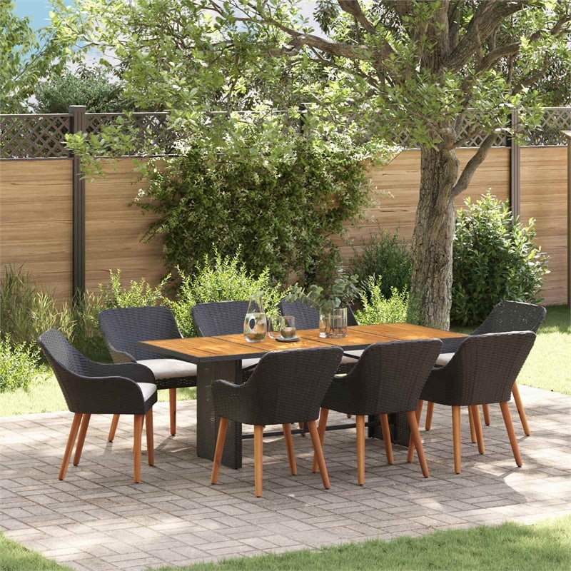 Afuera Living Poly Rattan Garden Dining Set with Cushions in Black