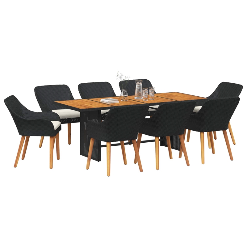 Afuera Living Poly Rattan Garden Dining Set with Cushions in Black