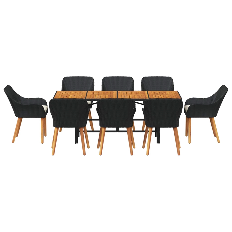 Afuera Living Poly Rattan Garden Dining Set with Cushions in Black