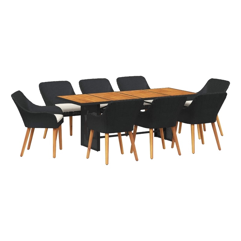 Afuera Living Poly Rattan Garden Dining Set with Cushions in Black
