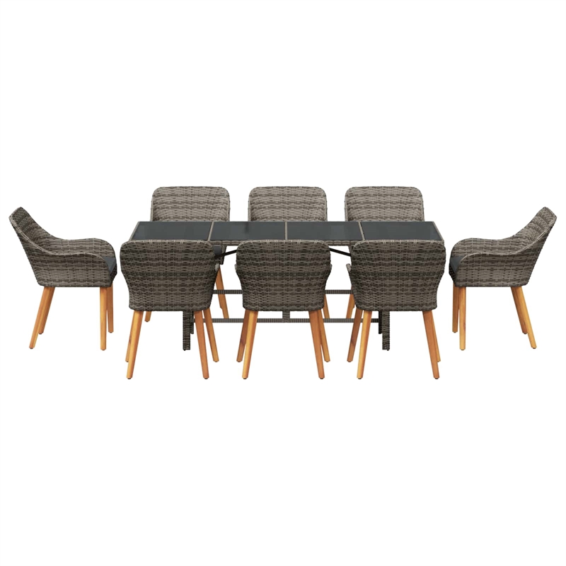 Afuera Living Poly Rattan Garden Dining Set with Cushions in Gray