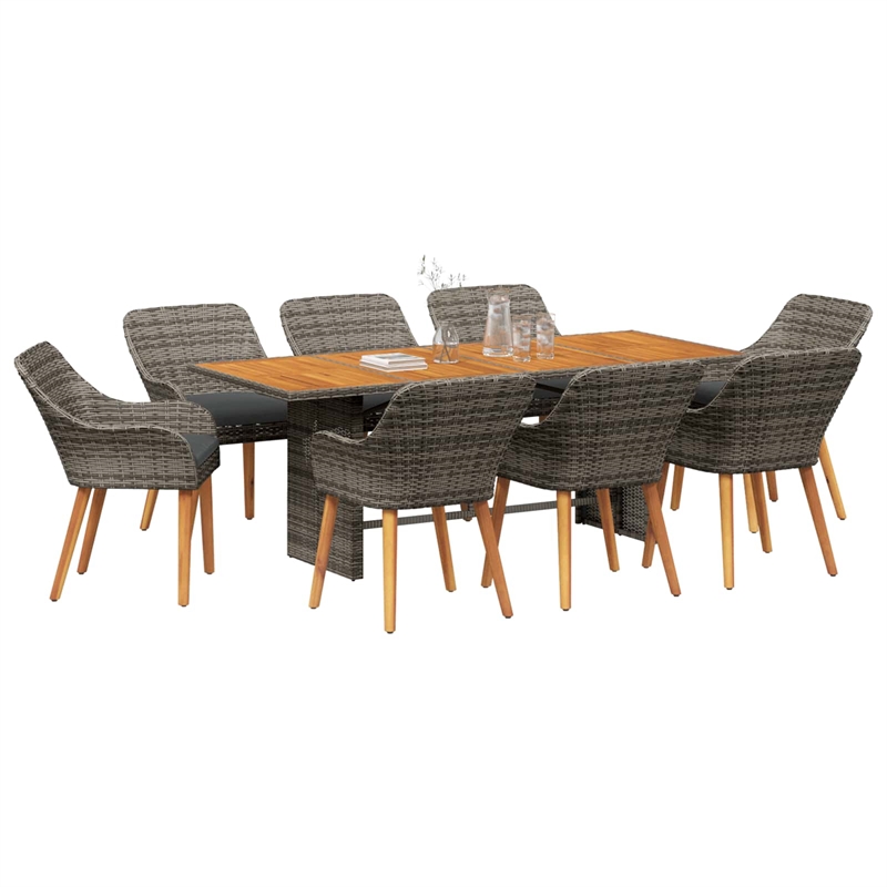 Afuera Living Poly Rattan Garden Dining Set with Cushions in Gray
