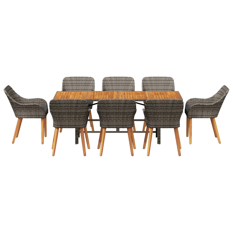 Afuera Living Poly Rattan Garden Dining Set with Cushions in Gray