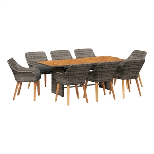Afuera Living Poly Rattan Garden Dining Set with Cushions in Gray
