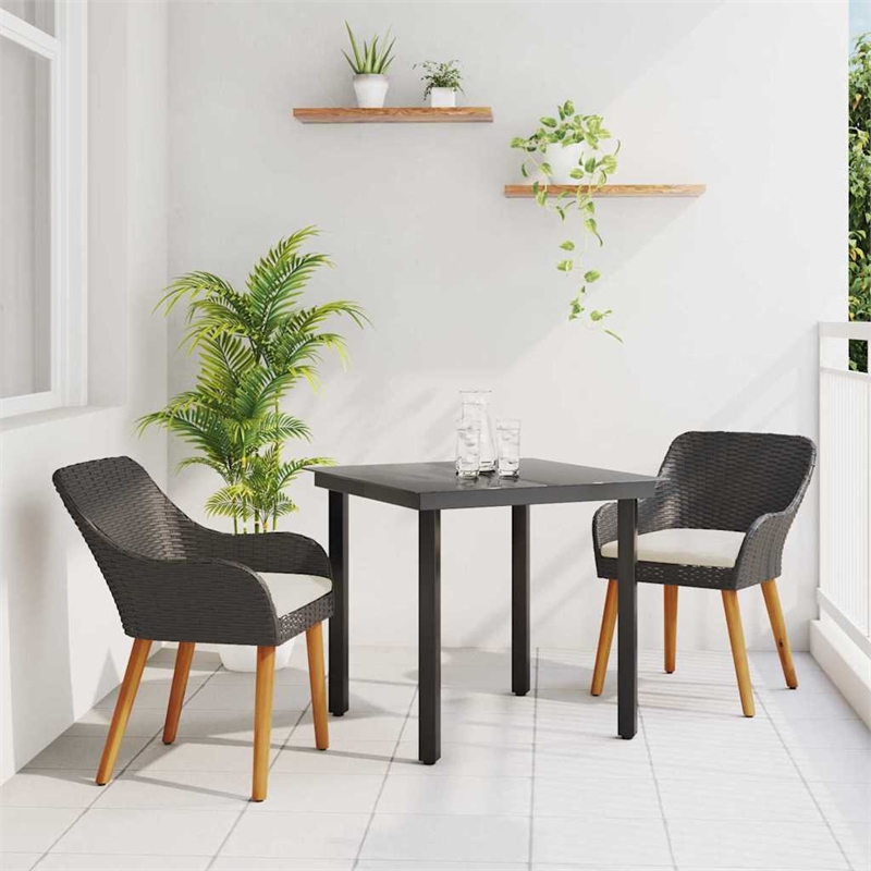 Afuera Living Poly Rattan Garden Dining Set with Cushions in Black