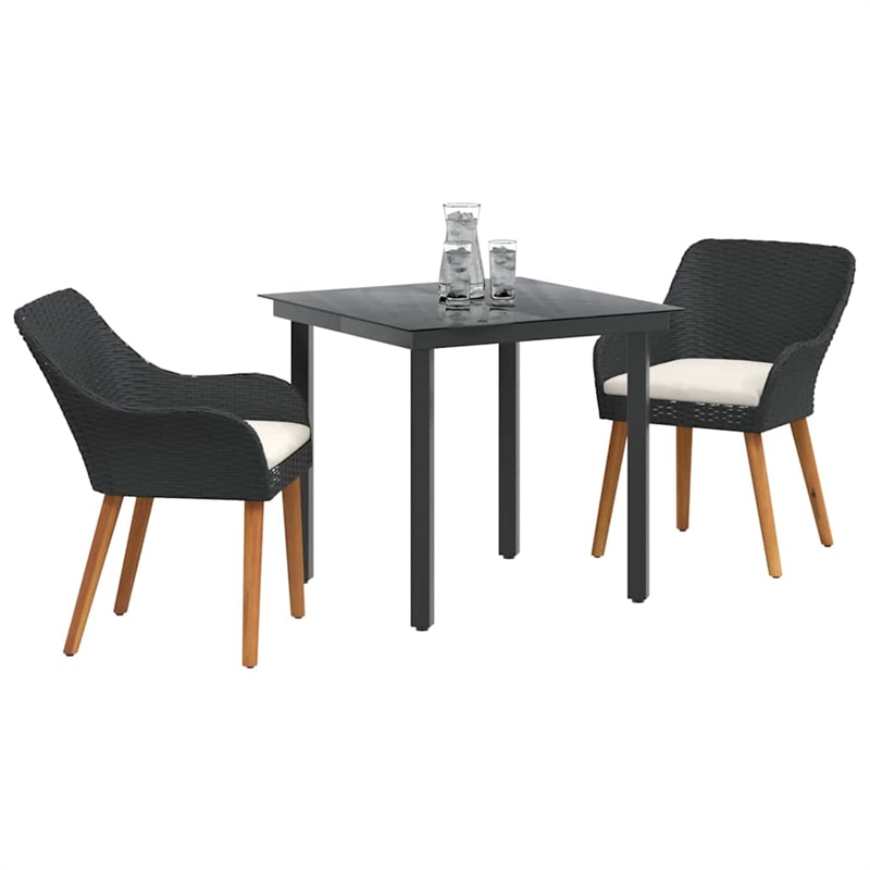 Afuera Living Poly Rattan Garden Dining Set with Cushions in Black