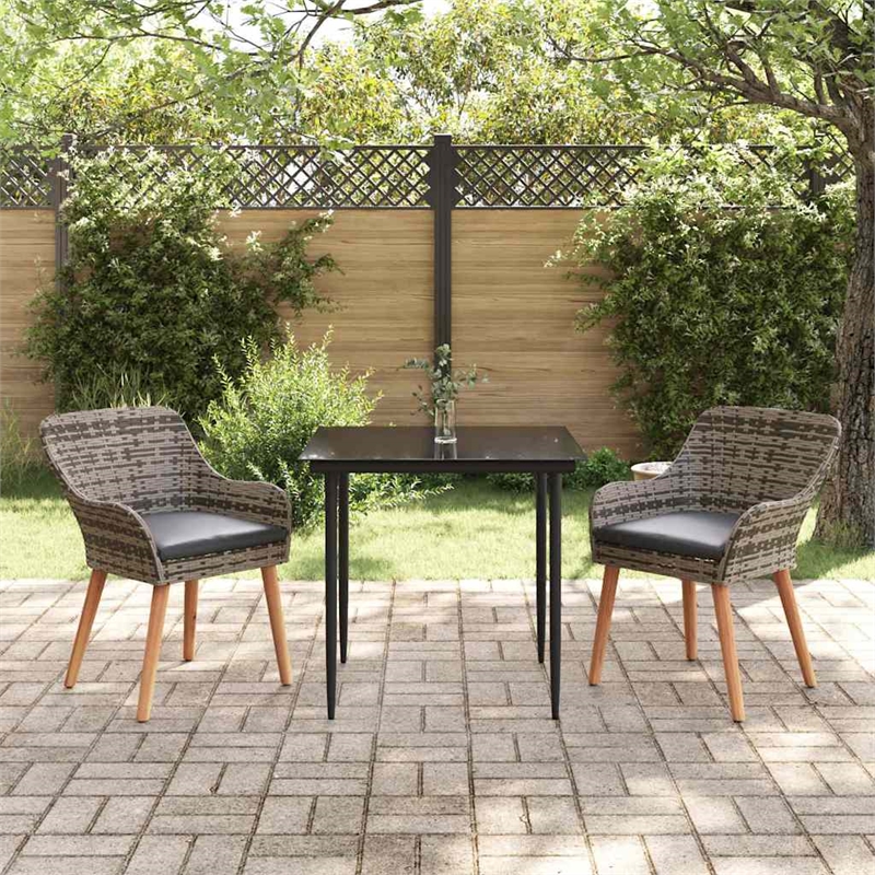 Afuera Living Poly Rattan Garden Dining Set with Cushions in Gray