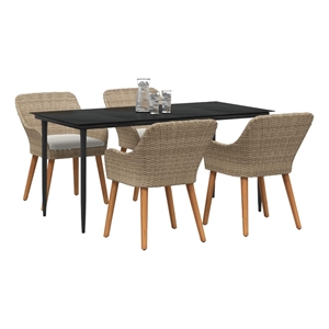 Afuera Living 5 Piece Poly Rattan Garden Dining Set with Cushions in Beige