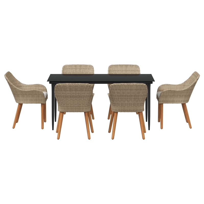 Afuera Living 7 Piece Poly Rattan Garden Dining Set with Cushions in Beige