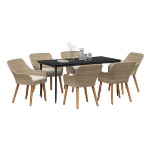 Afuera Living 7 Piece Poly Rattan Garden Dining Set with Cushions in Beige