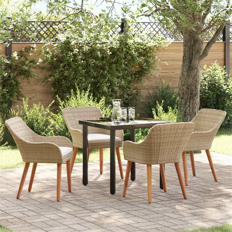 Afuera Living 5 Piece Poly Rattan Garden Dining Set with Cushions in Beige