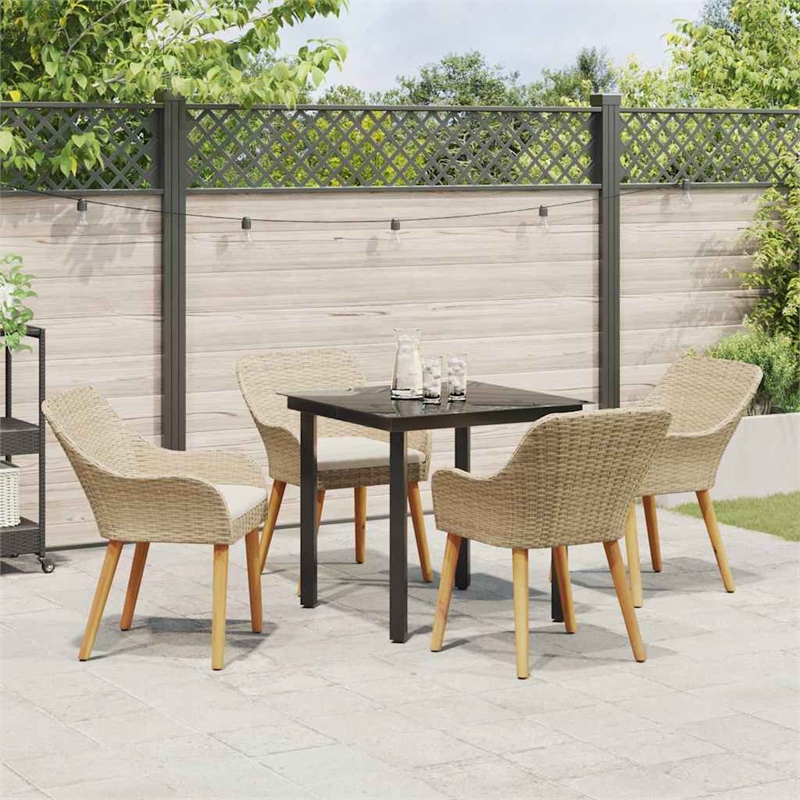 Afuera Living 5 Piece Poly Rattan Garden Dining Set with Cushions in Beige