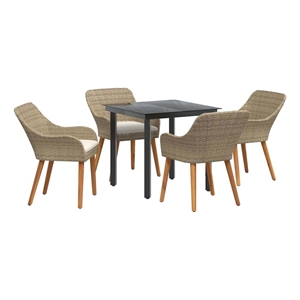 Afuera Living 5 Piece Poly Rattan Garden Dining Set with Cushions in Beige