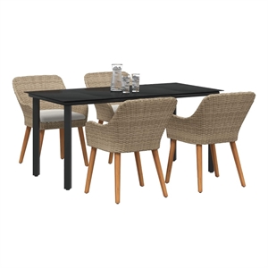 Afuera Living 5 Piece Poly Rattan Garden Dining Set with Cushions in Beige